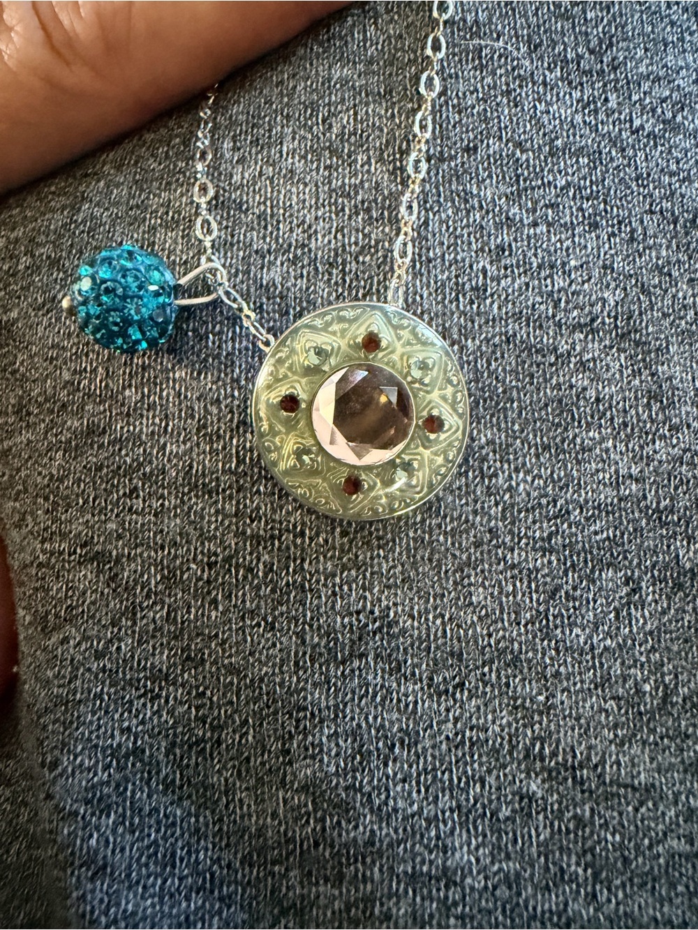 Sophia Silver-Tone Floral Medallion Necklace with Blue Crystal Accent